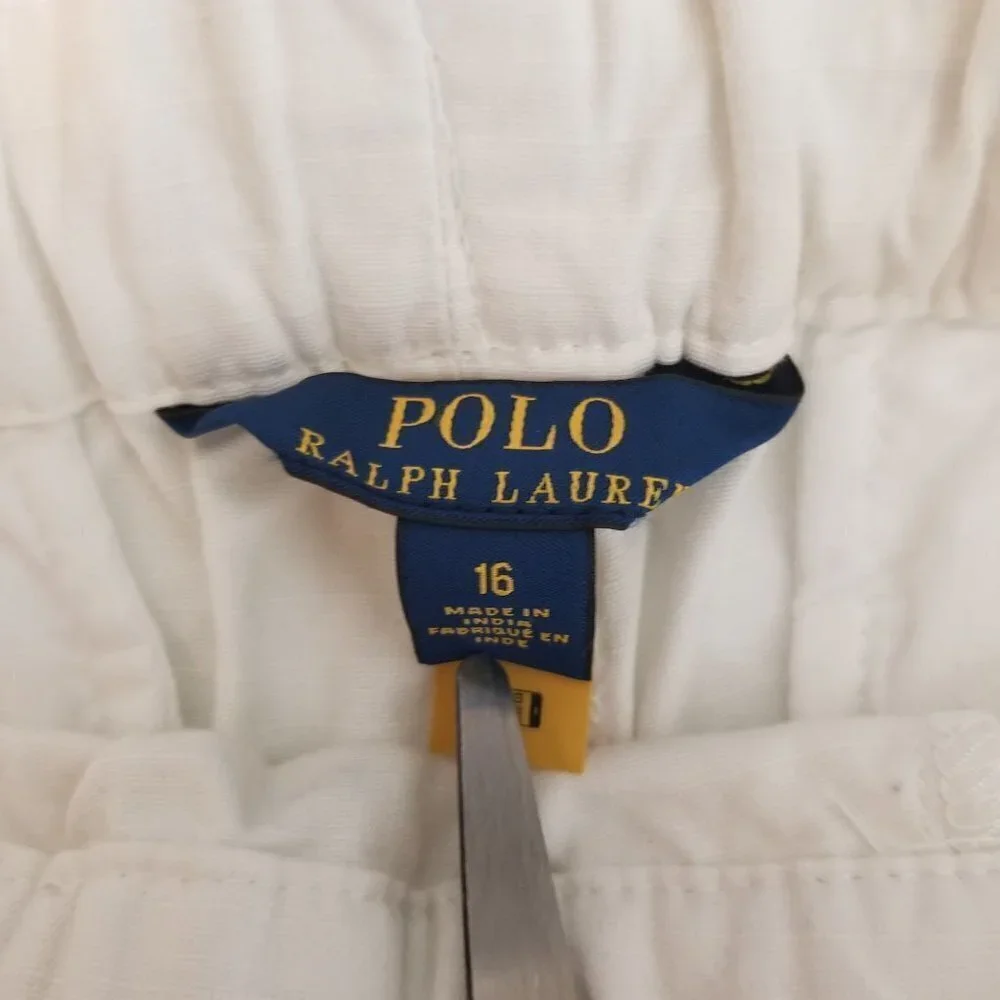 Polo Ralph Lauren Shorts Boys 16 White Cotton‎ Cargo Snap Pockets Pull on Casual